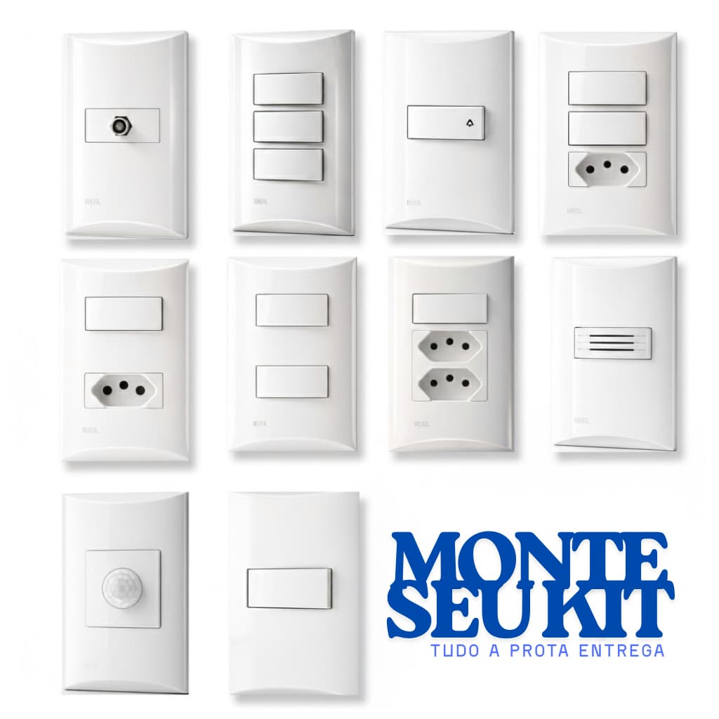 Interruptor Tomada 10 amperes 4x2 cm Embutir Branco Brava Iriel Soprano Monte seu Kit