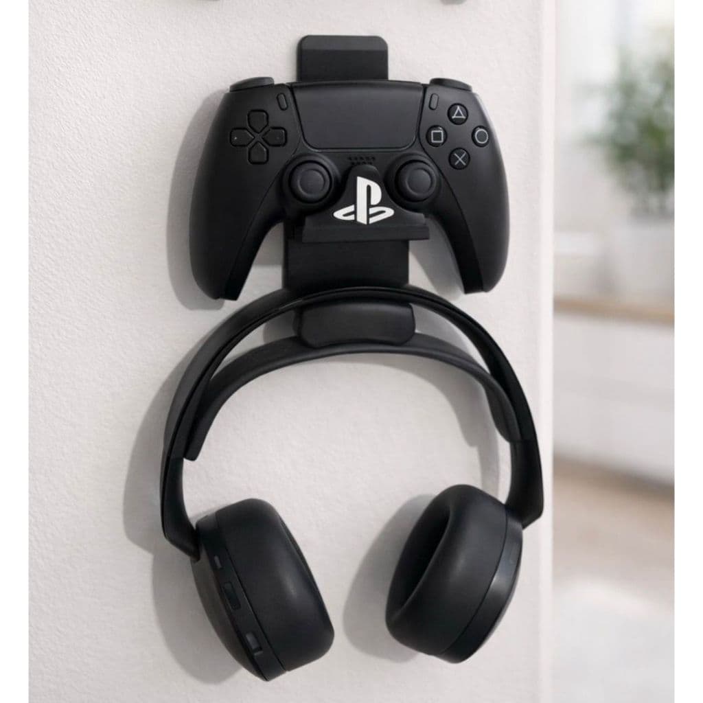 Suporte de Parede para Controle PS5/PS4 + Headset – Fixação Parafusada ou dupla face