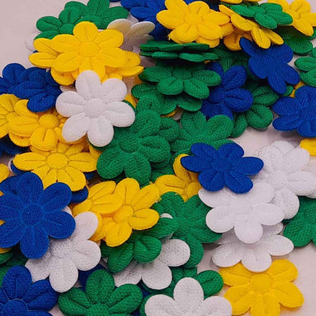 Flor Tecido Prensada 2cm Mix Cores Bandeira Brasil AMARELO CANÁRIO AZUL VERDE BANDEIRA BRANCO -100 und Aplique DIY