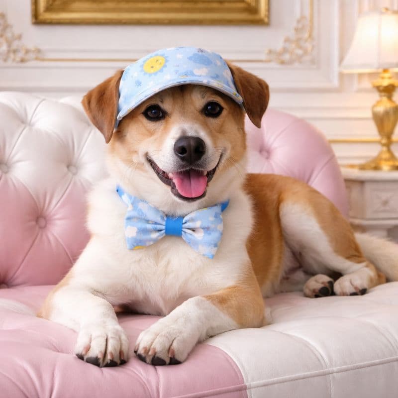 Kit Boné Pet Sol + Gravata Borboleta ou Laço 100% Tricoline PP ao GG | Acessório Cachorro Luxo Verão