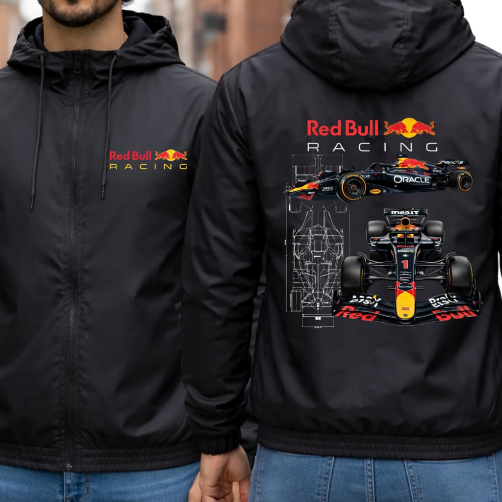 Jaqueta Corta Vento Impermeável Masculina Red Bull Racing F1 com Capuz Bolso Interno e Ziper academia-Corrida e Esportes