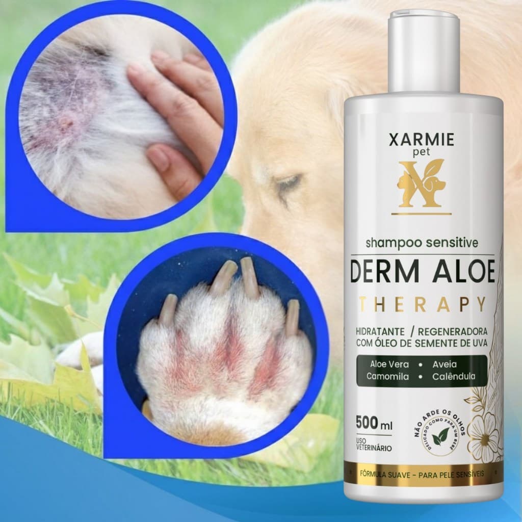 Shampoo Pet Tratamento Multilação Lambedura Cicatrizante Pet Natural Caes Gatos DERM ALOE 500ML