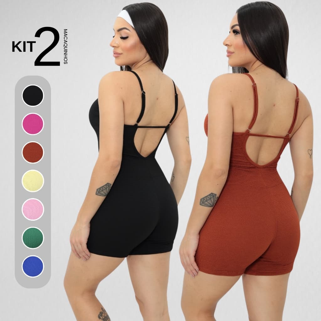 Kit 2 Macaquinhos Macacão Canelado Alcinha Roupa Feminino Academia Esportivo Fitness