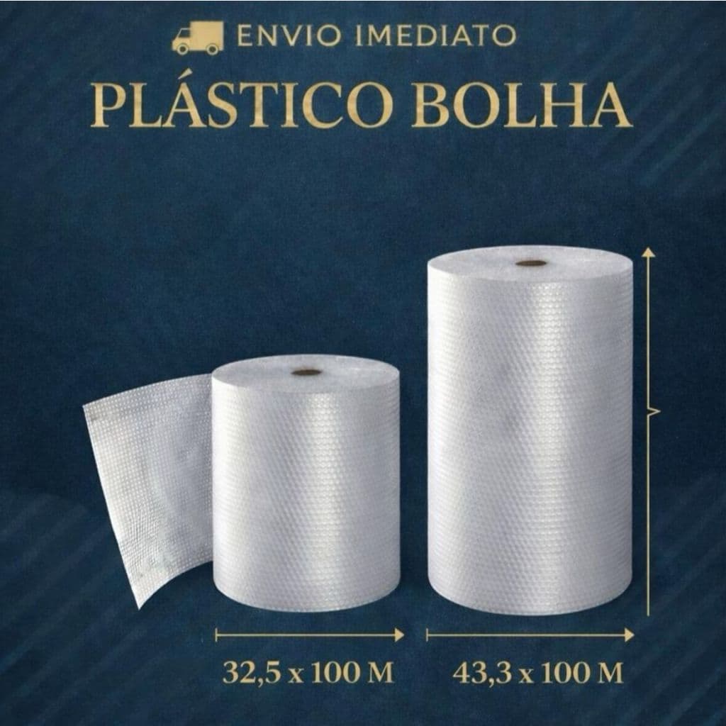 Plástico bolha 100m 43,3cm ou 32,5cm para embalagem, mudança e envio. Proteção para produtos frágeis e transporte.