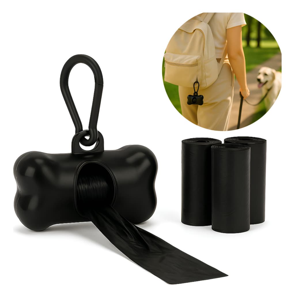 Refil pet - cata caca - Kit saquinhos pet - suporte preto - 60 saquinhos pet higiênicos - 4 rolos cata caca Preto