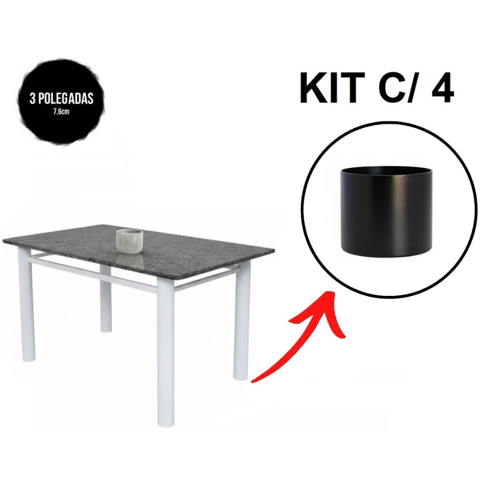 Ponteira 3 Polegadas Pé de Mesa 7,6cm Externa Preta Ou Branca Tubular Mesa Granito Marmore