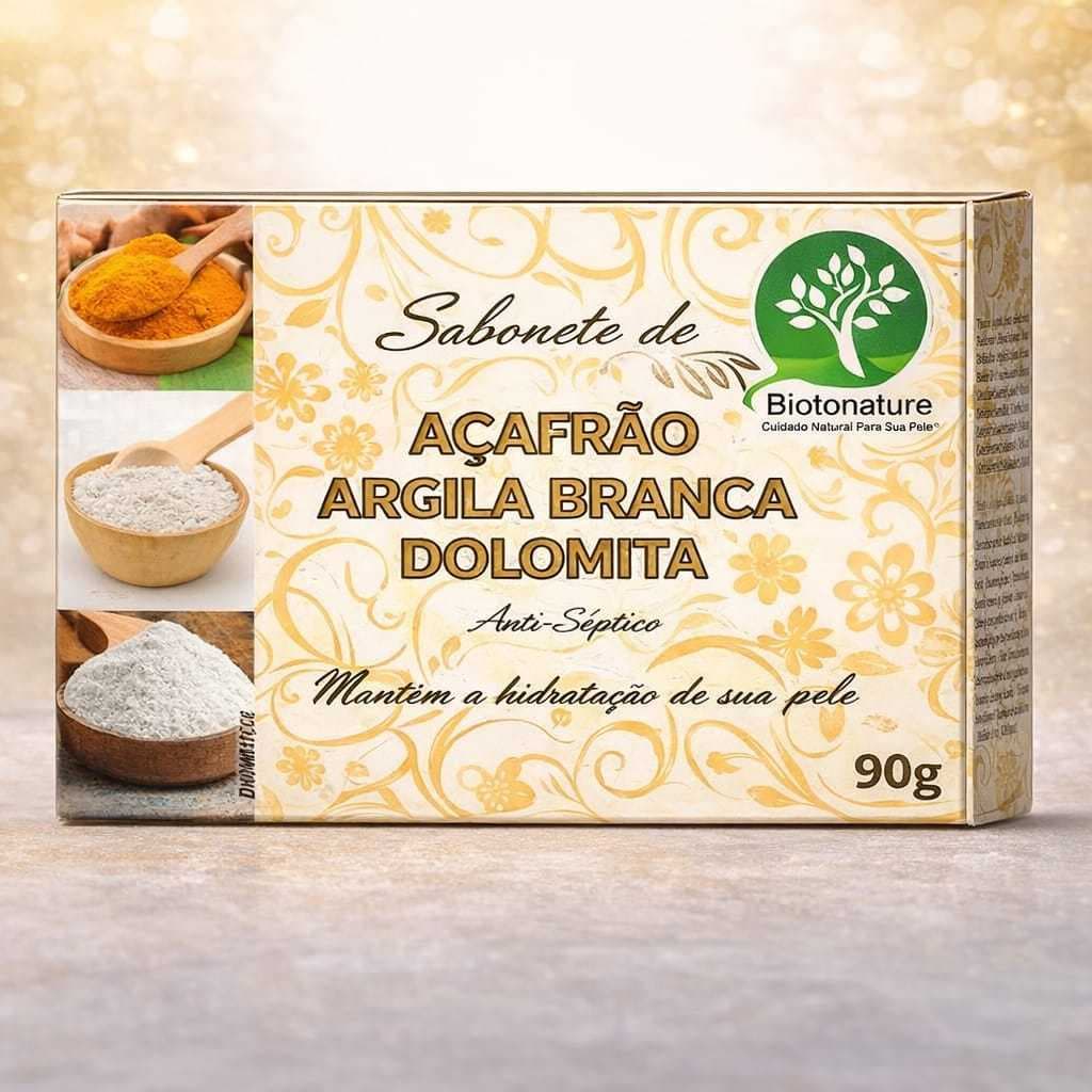 Kit 3 Sabonetes Açafrão Argila Branca Dolomita 90g – Limpeza e Cuidado Natural
