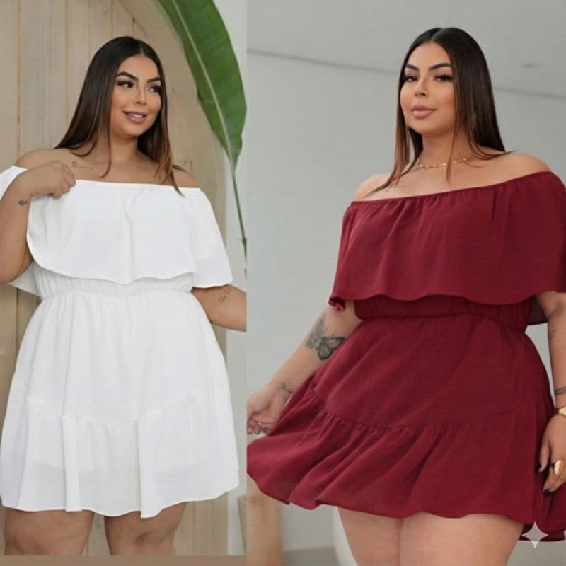 Vestido Macaquinho Feminino Plus Size G1(48-50) G2 (50-52) Ombro a Ombro Tecido Duna | Short Saia Casual Verão