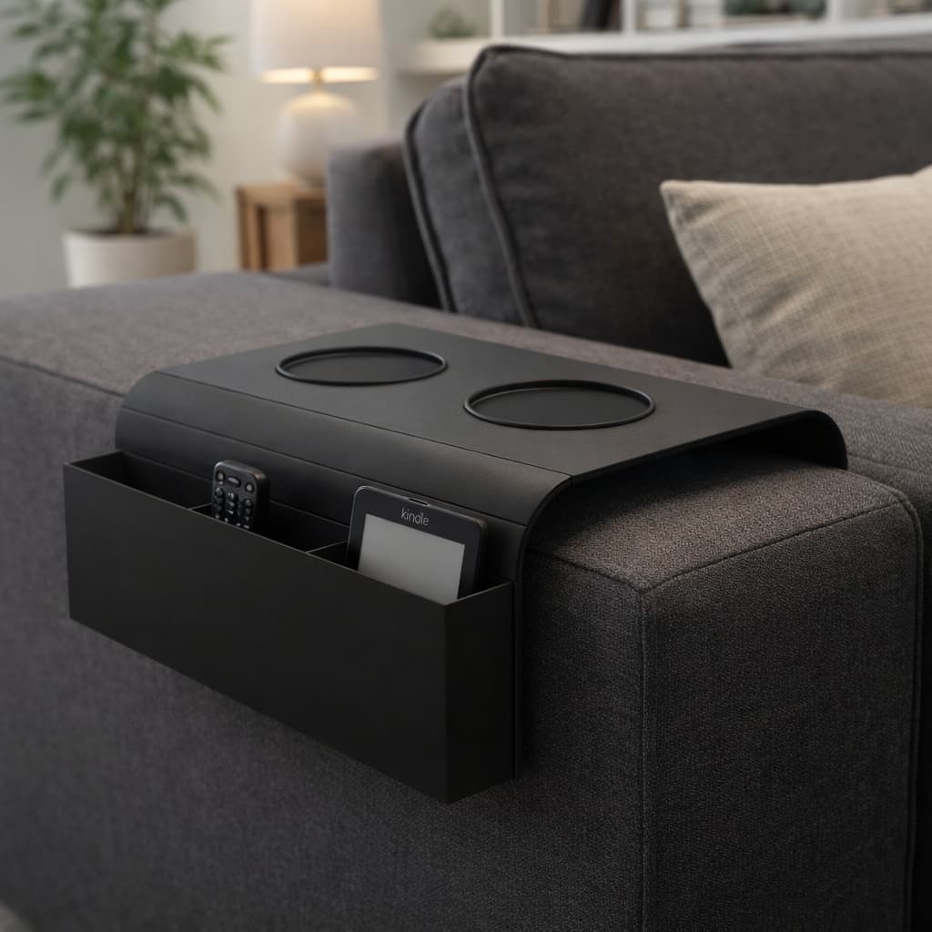 Esteira Suporte Porta Copos Mdf Preta Braço Sofá Apoio Cerveja Controle Madeira