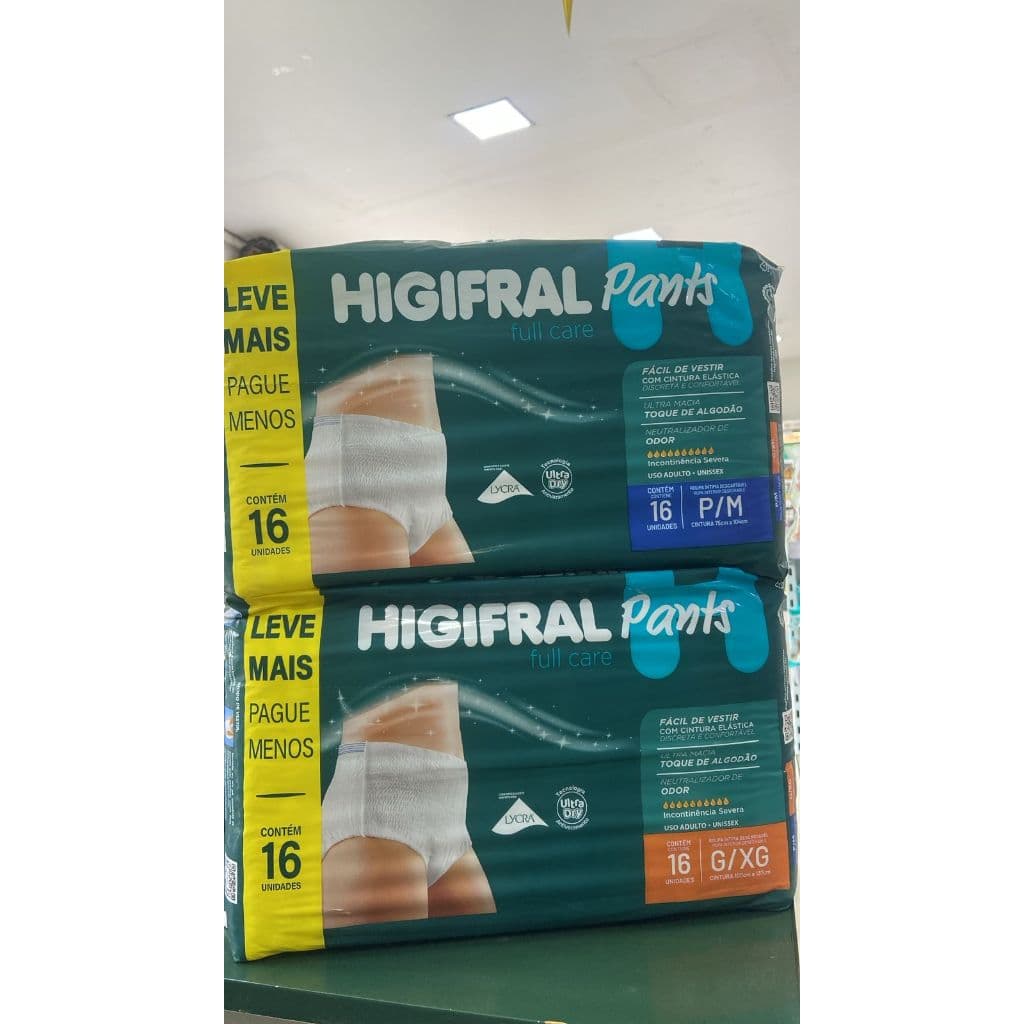 FRALDA GERIÁTRICA HIGIFRAL PANTS COM 16 UNIDADES (P/M OU G/XG)