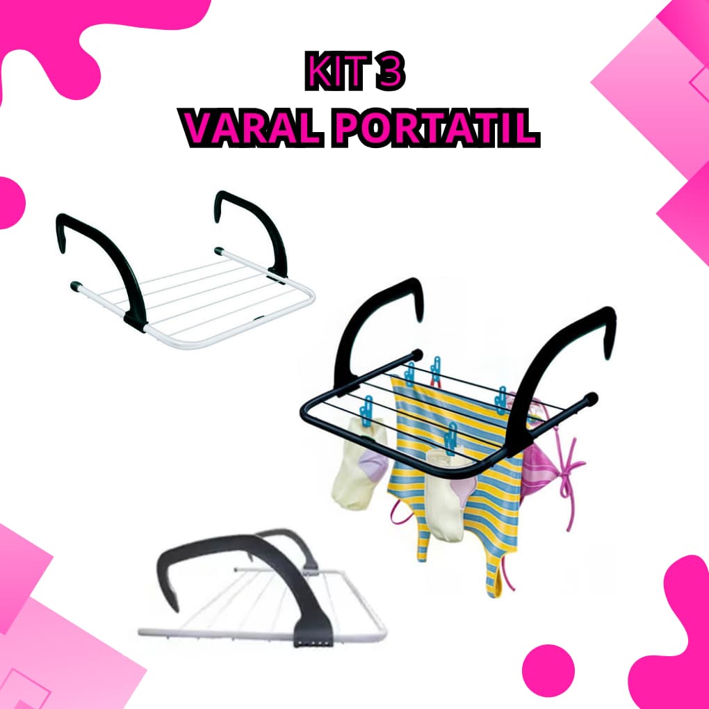 KIT 1/2/3 Varal Portátil Para Apartamento Secador De Roupas Prático e Retrátil Para Janela e Parede