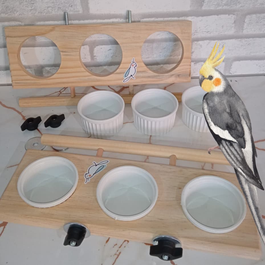 comedouro triplo para calopsita e pássaros em geral