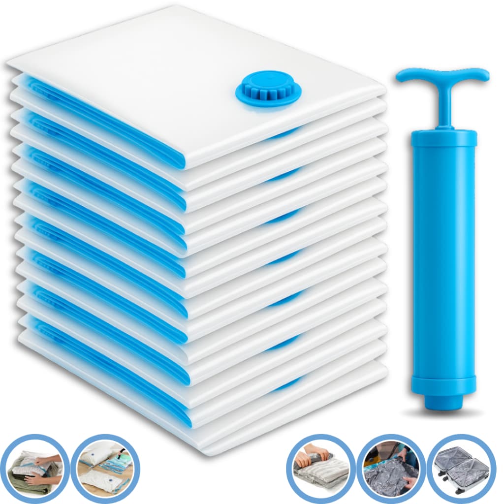 Kit 10 Sacos à Vácuo Organizador de Roupas com Bomba Manual de Espaço Mala de Viagem Guarda-Roupa