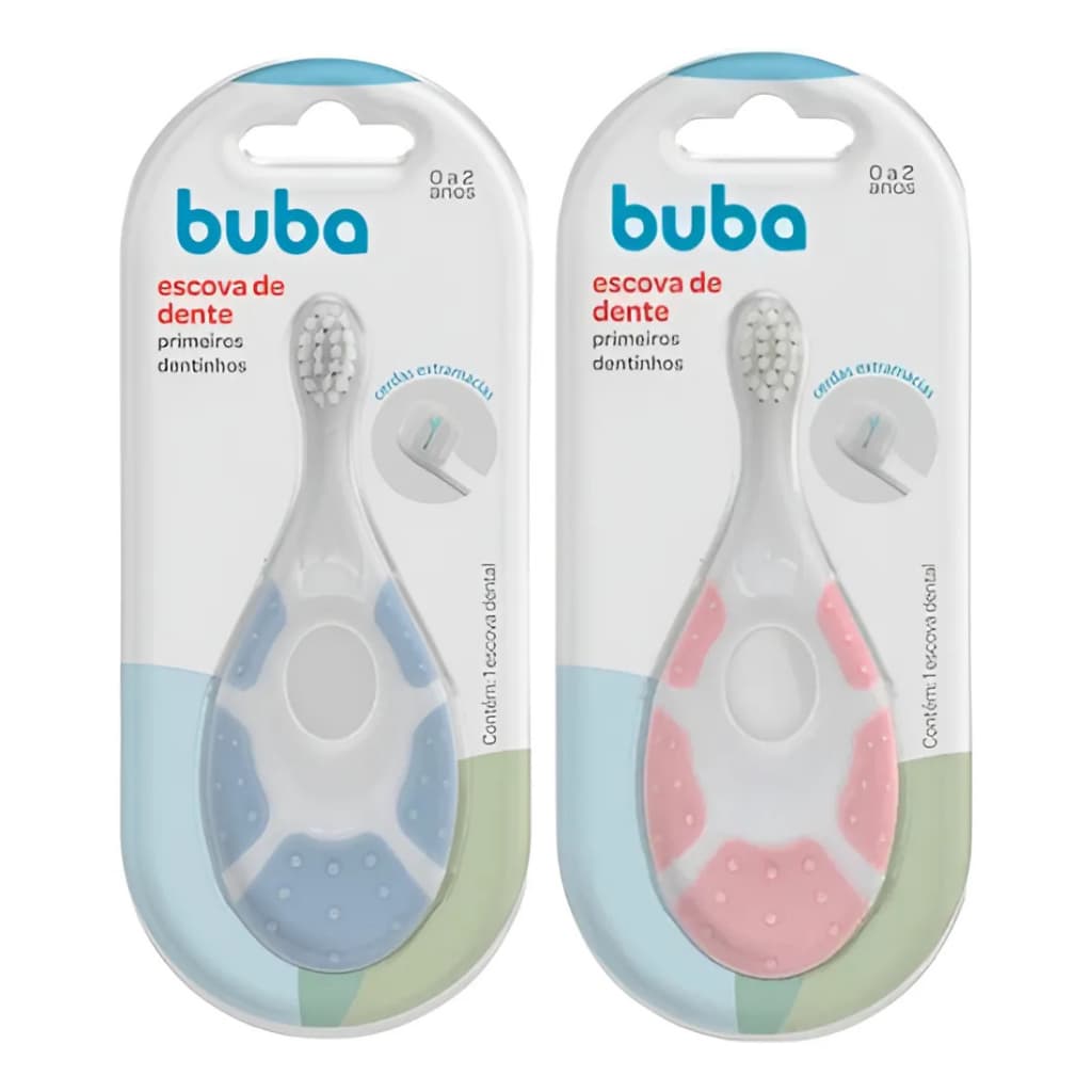 Escova De Dente Primeiros Dentinhos Bebe 0 a 2 Anos Rosa e Azul - Buba