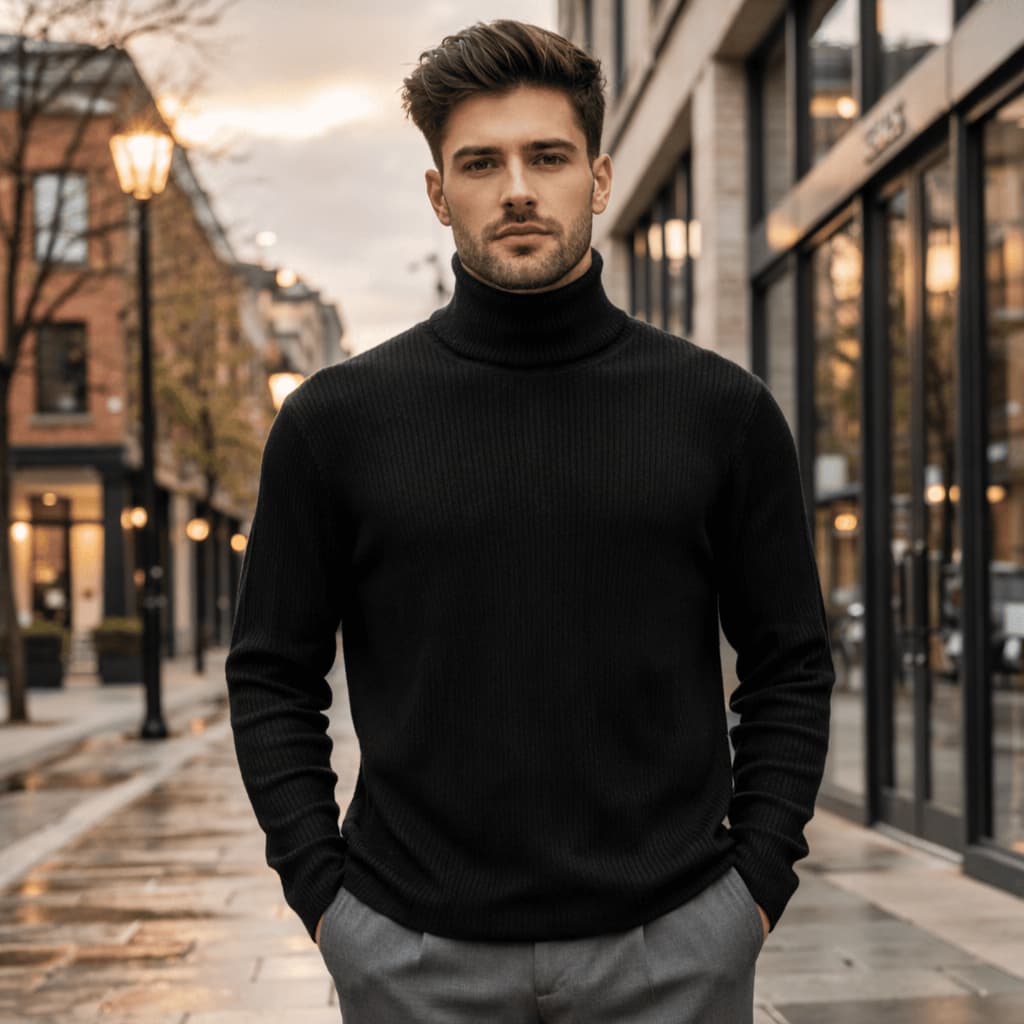 Cacharrel Masculino Gola Alta Canelado Manga Longa Inverno Casual Social Confortável para Rotina