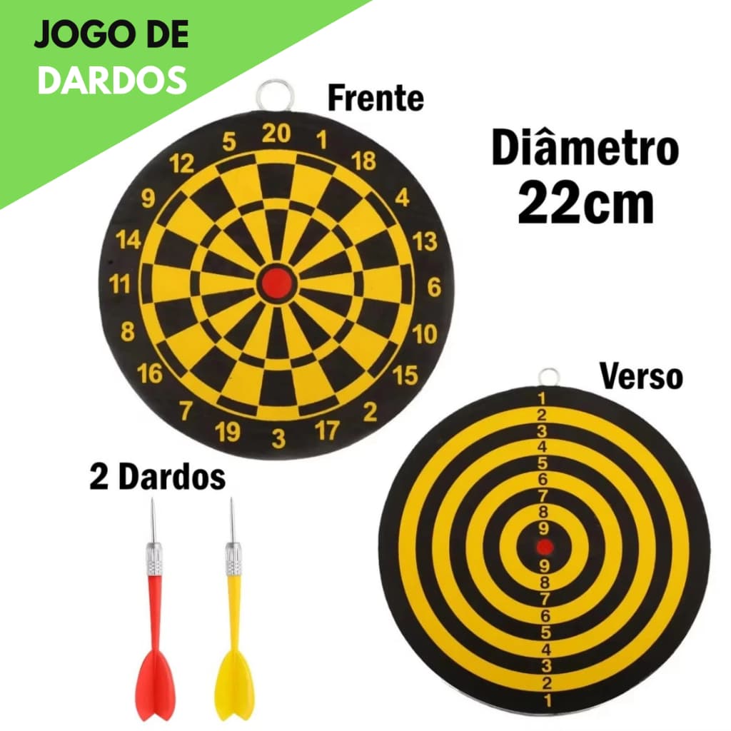 Jogo de Dardos Profissional Alvo Dupla Face 22 cm 2 Dardos Ponta de Aço Metal Precisão Resistente