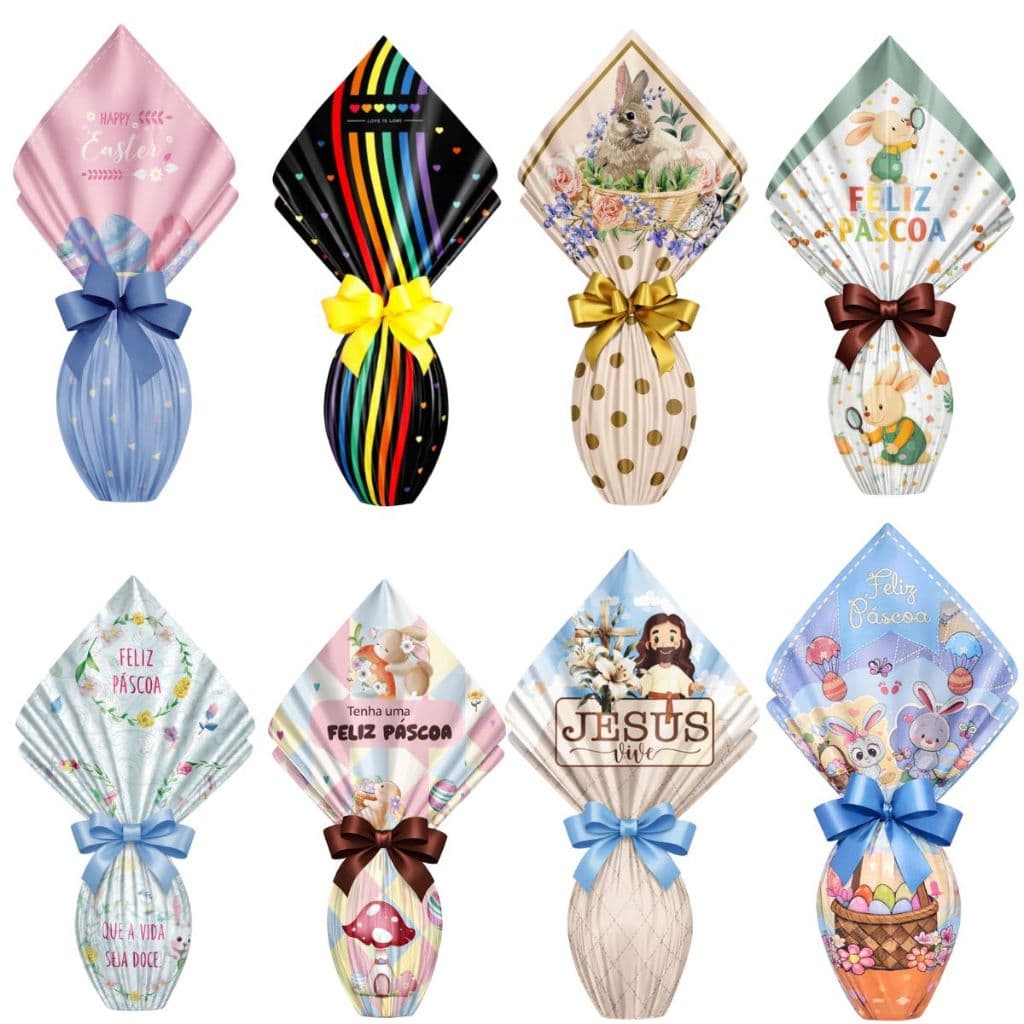Embalagem Saco Ovos Páscoa 10 un Folhas 24x24cm 100g a 150g Estampas