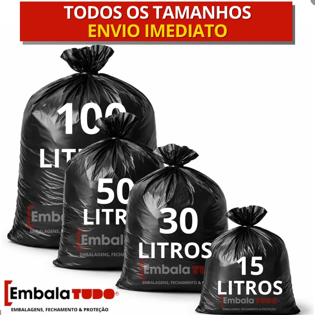 Saco de Lixo Preto Resistente Rolo com 100 Unidades 15L / 30L / 50L / 100 Litros Vários Tamanhos