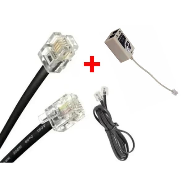 Cabo telefônico completo RJ11 com 1,35 metros preto mais Filtro ADSL