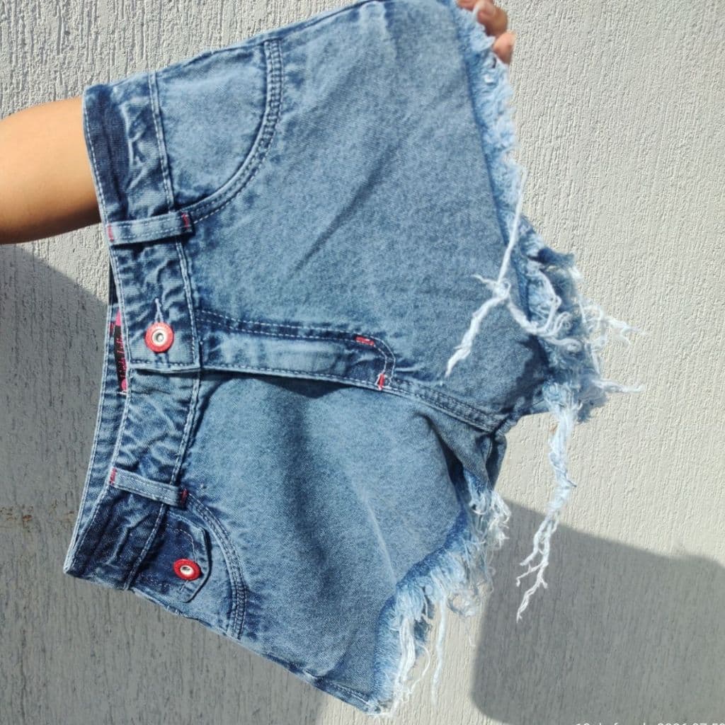 Short Feminino Jeans Cós Alto Cintura Alta Desfiado
