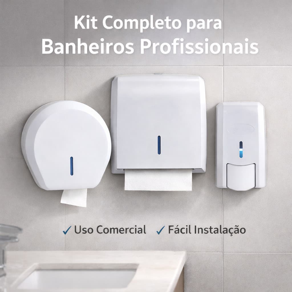 Kit Dispenser Banheiro Comercial Rolão + Interfolha +Saboneteira ideal para restaurantes/consultório