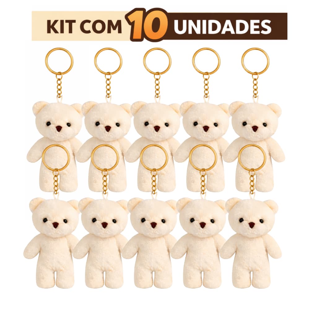 Kit 10 Chaveiro Mini Ursinho De Pelúcia Para Lembrancinha