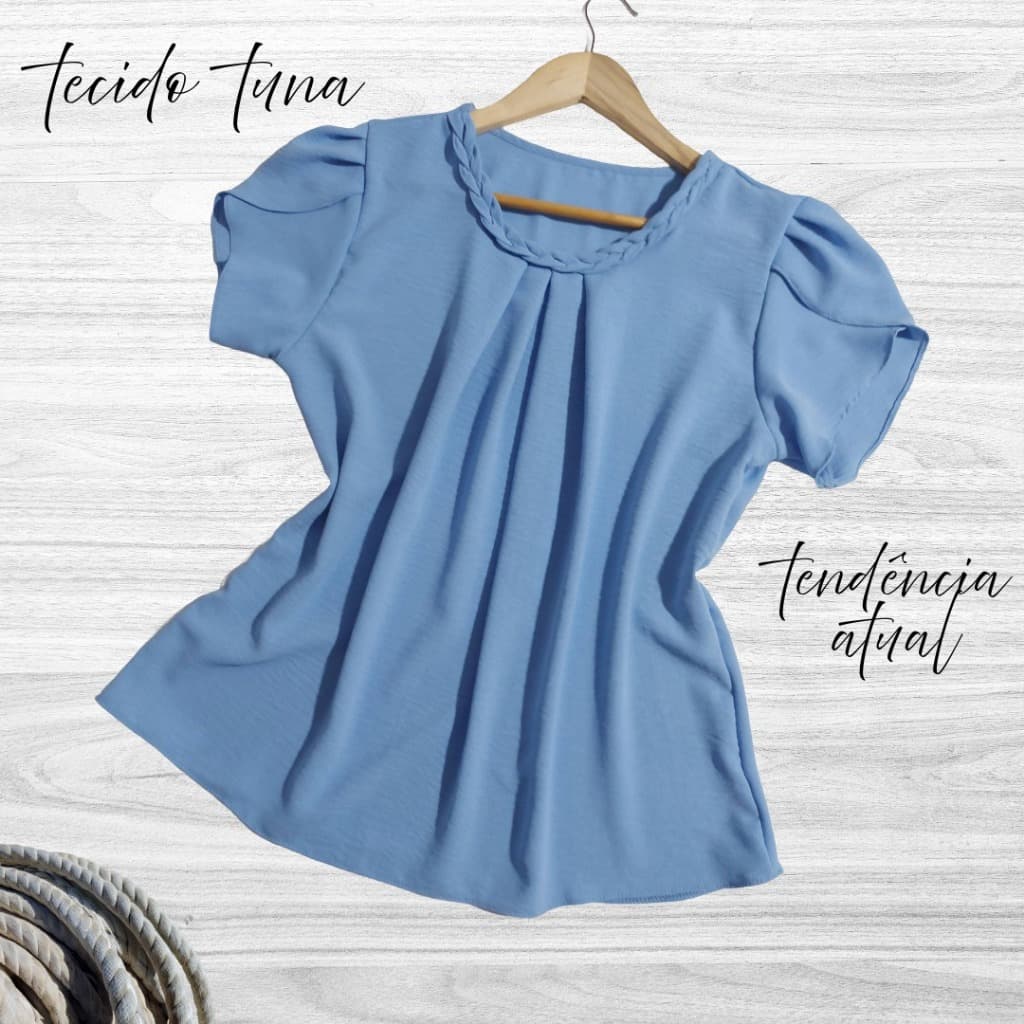 Blusa Feminina com Frente detalhe  Manga Curta ,Soltinha Elegante Casual