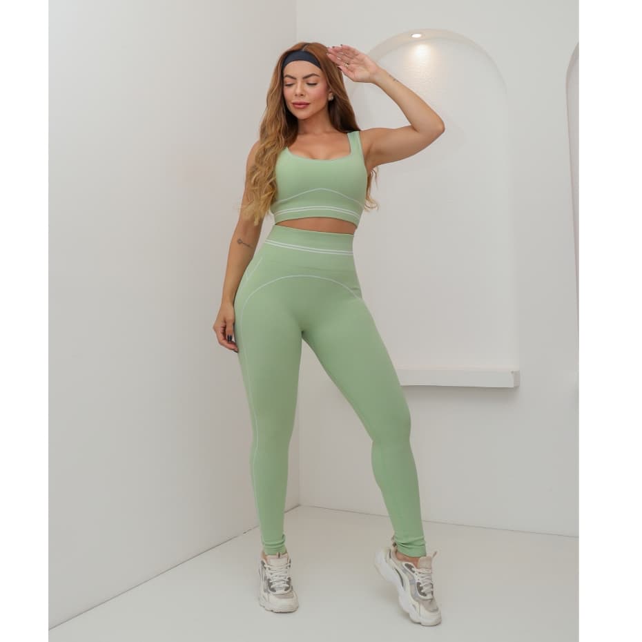 Conjunto Fitness Feminino Canelado Premium com Bojo Legging Cintura Alta Academia 3RD SD1862