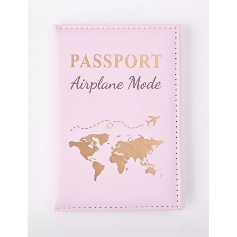 Capa para Passaporte Rosa com Mapa-Múndi Modo Avião (Airplane MODE) ✈️ - Couro