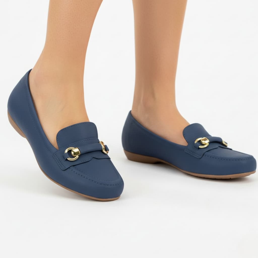 Mocassim Modare Ultra Conforto Feminino Salto Baixo Detalhe Dourado Trabalho Dia a Dia