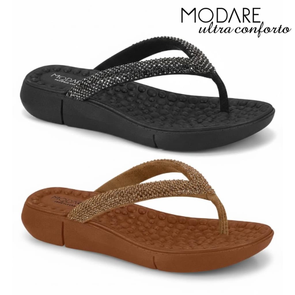 Chinelo Feminino Modare Tamanco Ultraconforto Ortopédico Tiras Strass Esporão Confortável Original