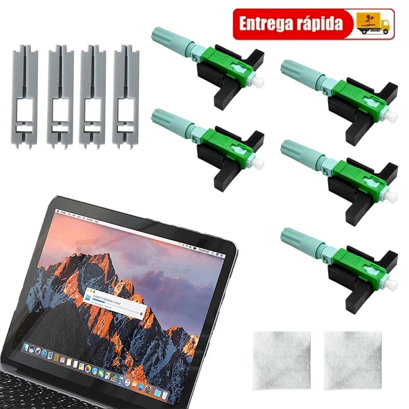 Conector Click Fibra Optica SC/Apc - Kit 100/200 Campo FTTH  Cabo Drop 3mm Fácil Instalar