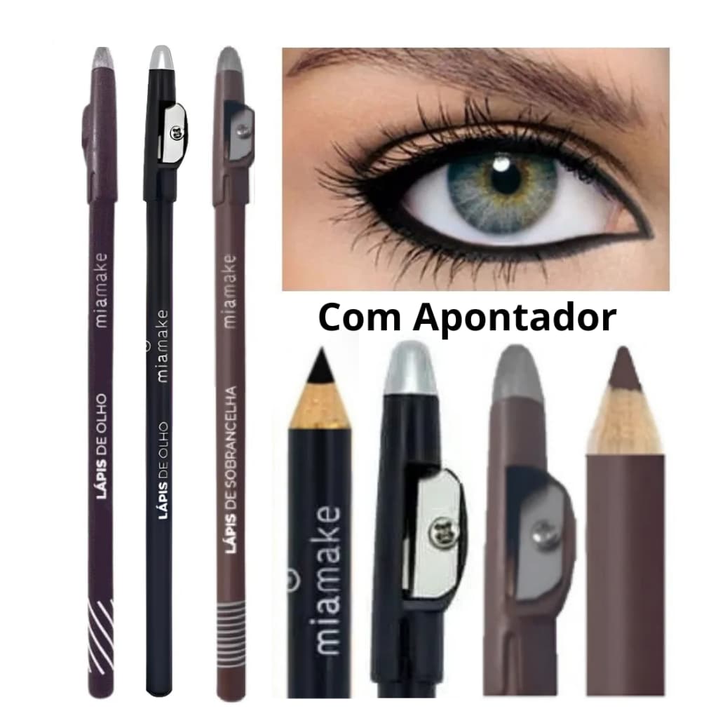 Lápis de Olho e Sobrancelha MiaMake com Apontador | Preto, Marrom ou Universal | Maquiagem Longa Duração