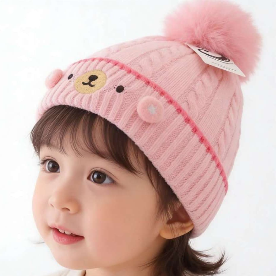 Gorro/Touca Infantil com pompom  liso Forrada Por Dentro para o inverno menino e menina moda novo 2025