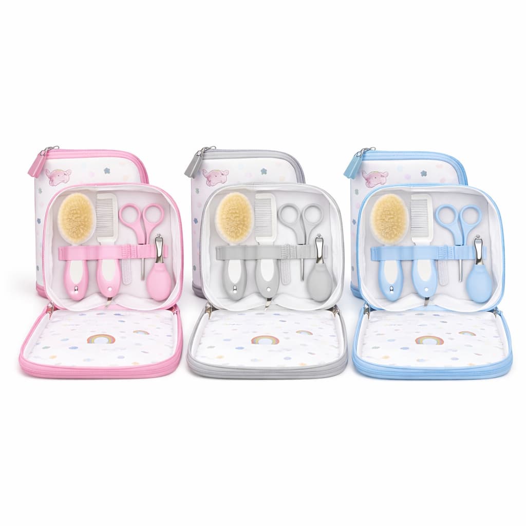 Kit Higiene Conjunto Tesourinha Trin Pente Escova e Lixa de Unha 5 Itens Essenciais Cuidados Bebê