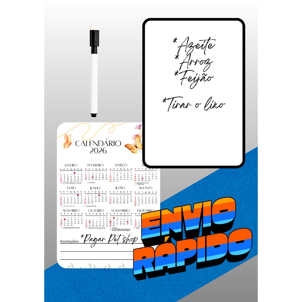 Kit Lousa + Calendário Magnético para Geladeira/Painel - Recados/Anotações/Listas de compras