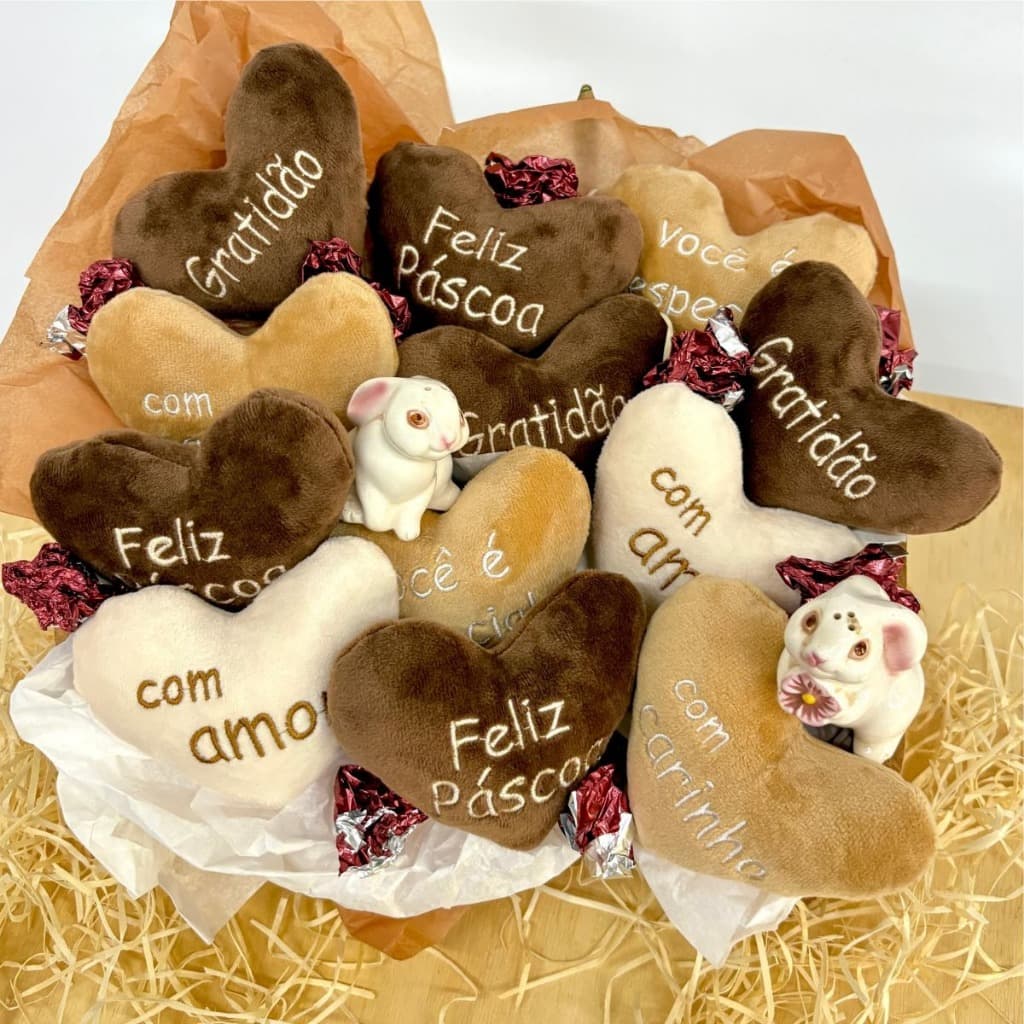 Kit 4/8/12 Coração de Pelúcia Feliz Páscoa Chocolate Dia Das Mães Almofada de Coração Para Namorados