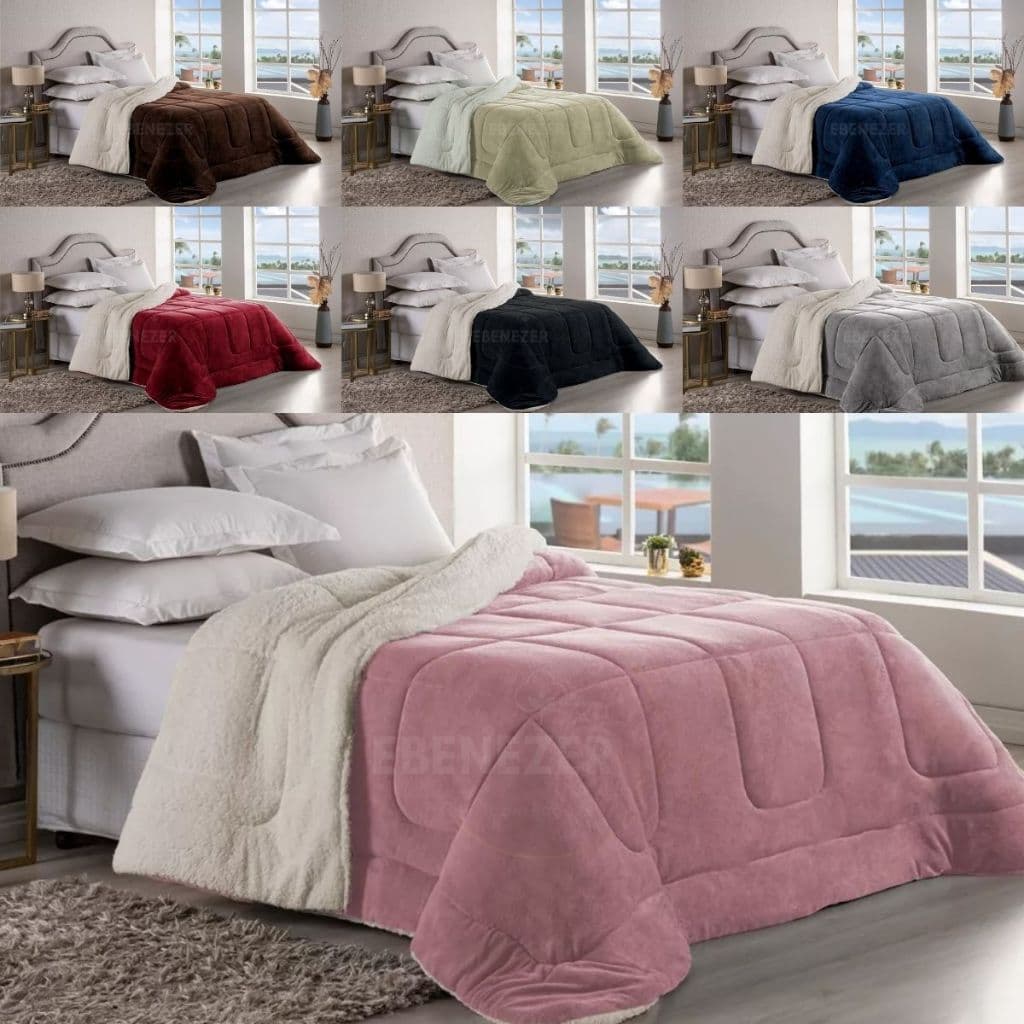 Coberdrom Edredom Solteiro, Casal, Queen E King Cobertor Sherpa Dupla Face Pele Carneiro Premium