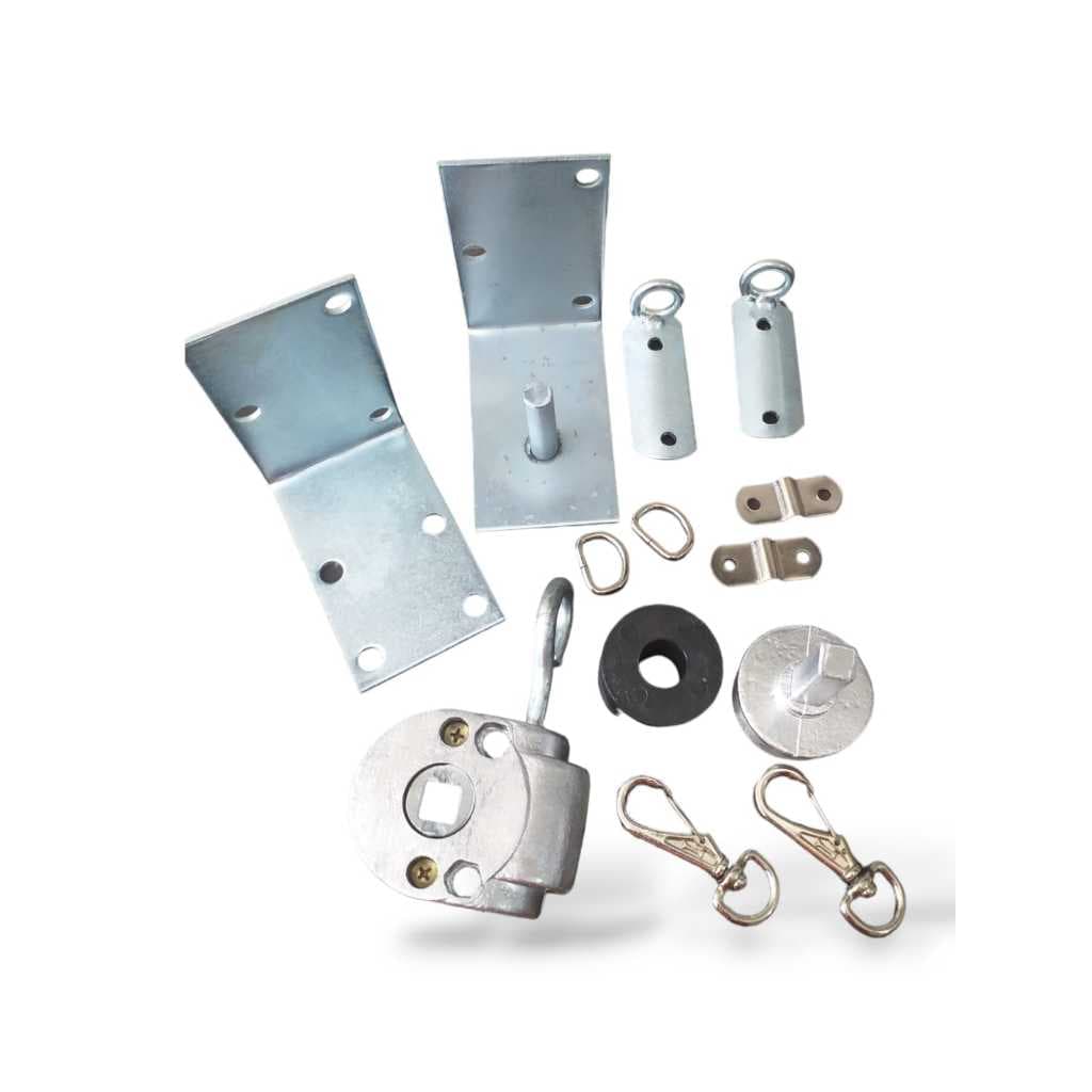 Kit Peças para Toldo Cortina = Redutor + Suporte + Ponteiras + Mosquetão + Meia Cana + Pitão Argola