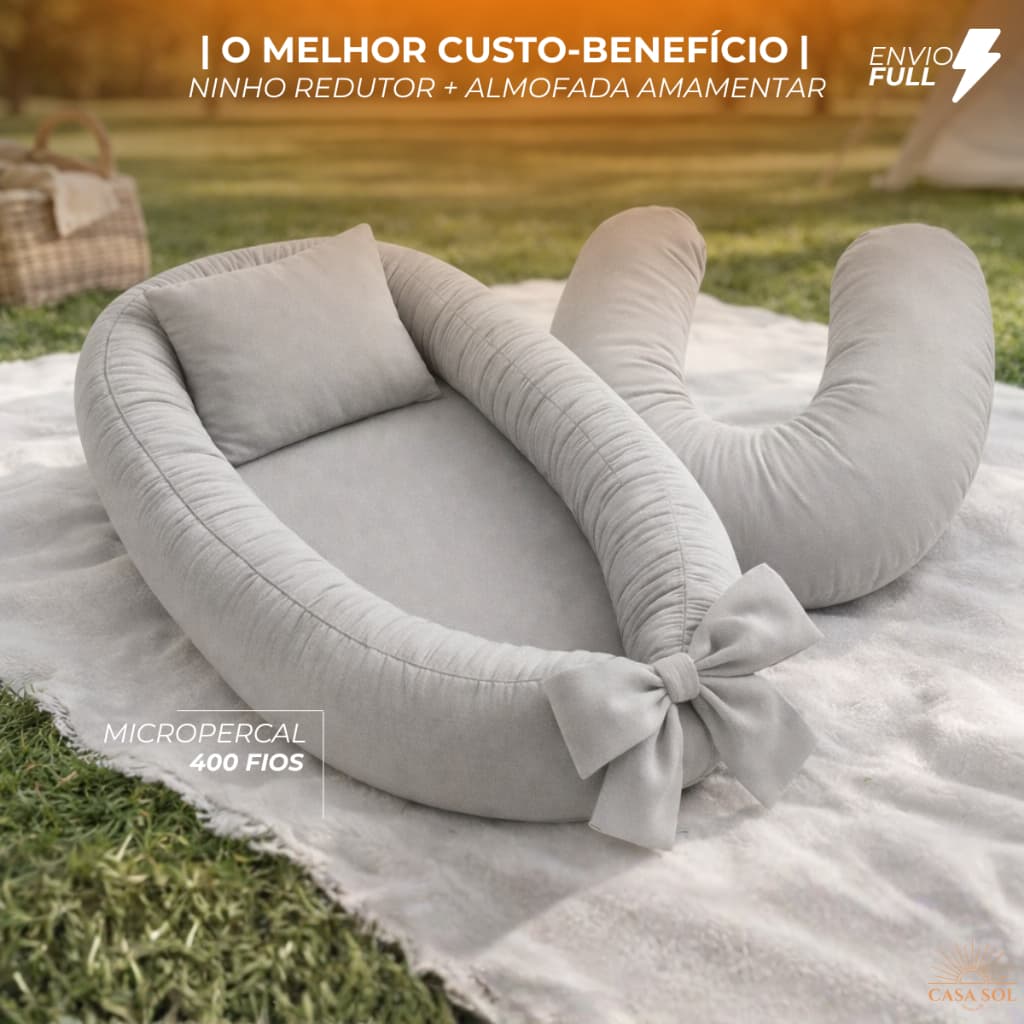 NINHO REDUTOR DE BERÇO | ALMOFADA AMAMENTAÇÃO | 400 FIOS | REGULÁVEL | ZÍPER | REFIL | CORES LISAS