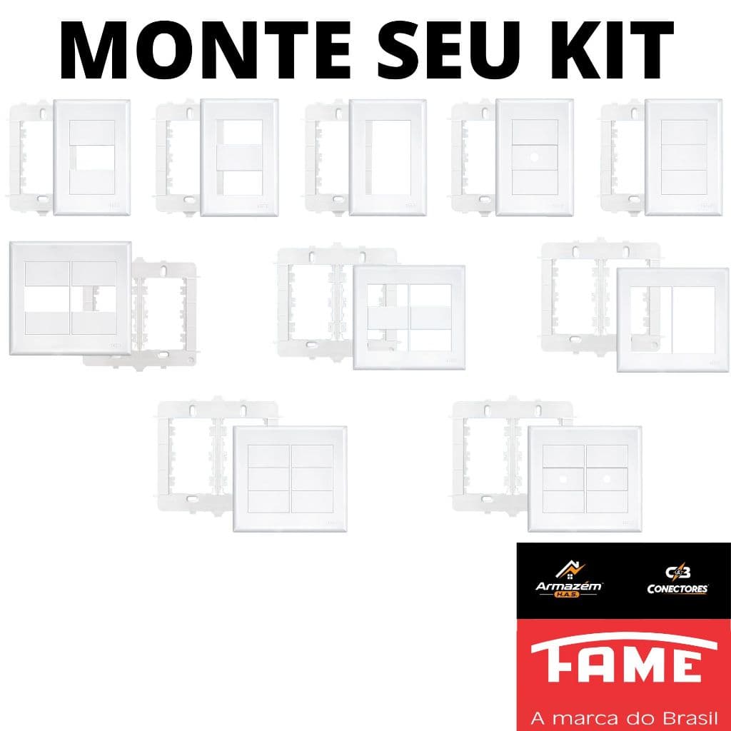 Placa Espelho com Suporte 4x2 4x4 Para 1, 2, 3, 4 ou 6 Módulos Evidence FAME