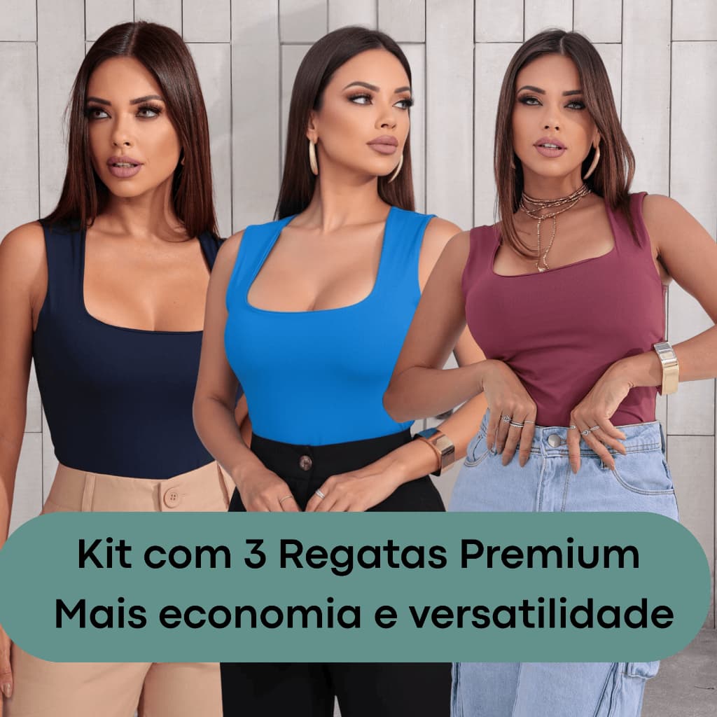 Kit 3 Regatas Femininas Poliamida Premium Conforto Dia a Dia