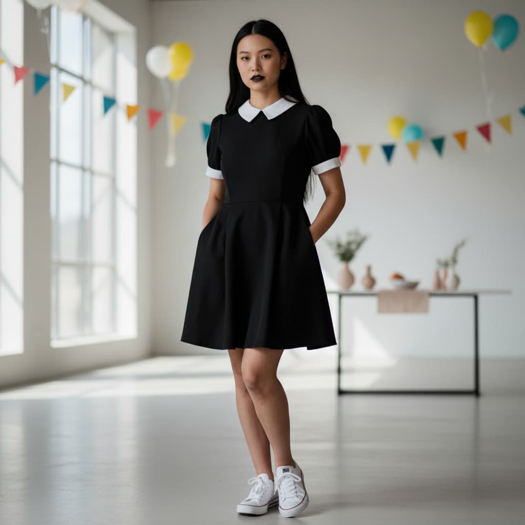 Fantasia Vestido Wandinha Familia Addams - Adulto-Infantil - Super Premium - Entrega Ultra Rápida