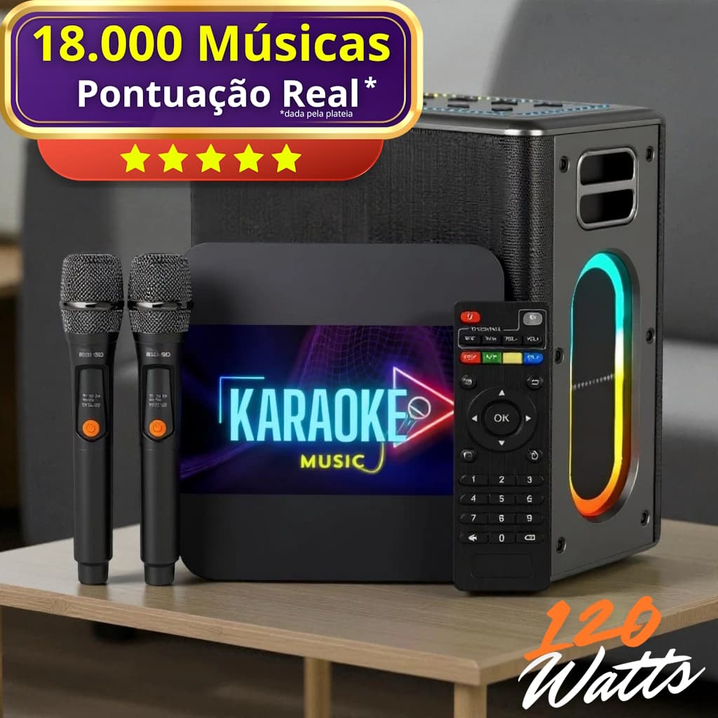 Karaoke Jukebox Profissional Bluetooth com Pontuação Real e Ajuste Vocal + 18.000 Músicas Videoke 4K
