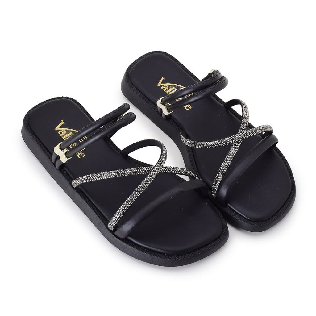 Papete Feminina Rasteirinha Tiras de Brilho Luxo