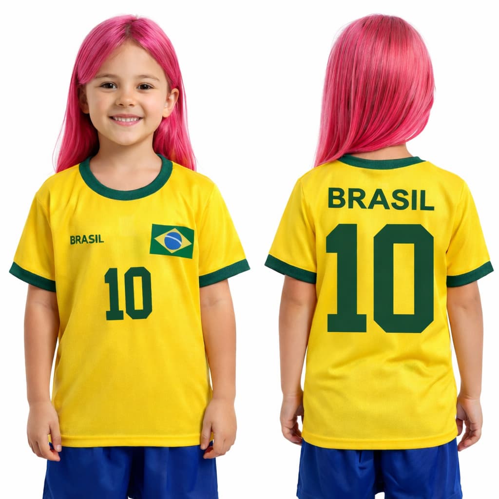 Camiseta Infantil Feminina Brasil Bandeira Oficial – Confortável, Não Desbota 2 ao 8 Anos