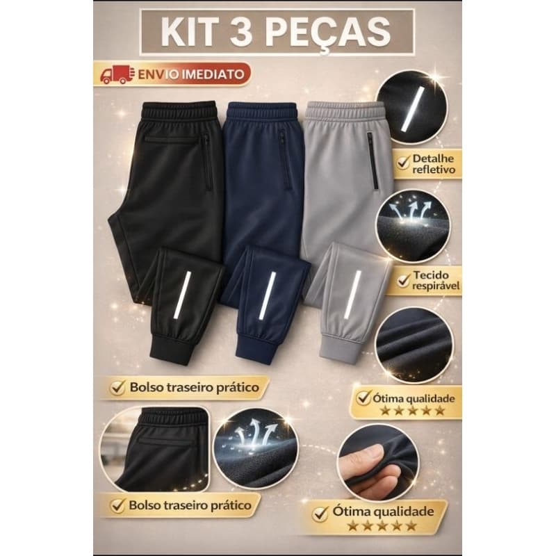 Kit com 3 Calça Jogger Dry Fit Esportiva e Casual Academia Atividades físicas