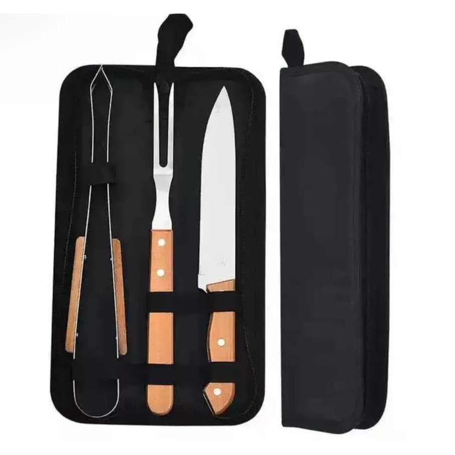 Kit Churrasco 3 Peças, Aço Inox com Estojo, para Churrasco e Cozinha