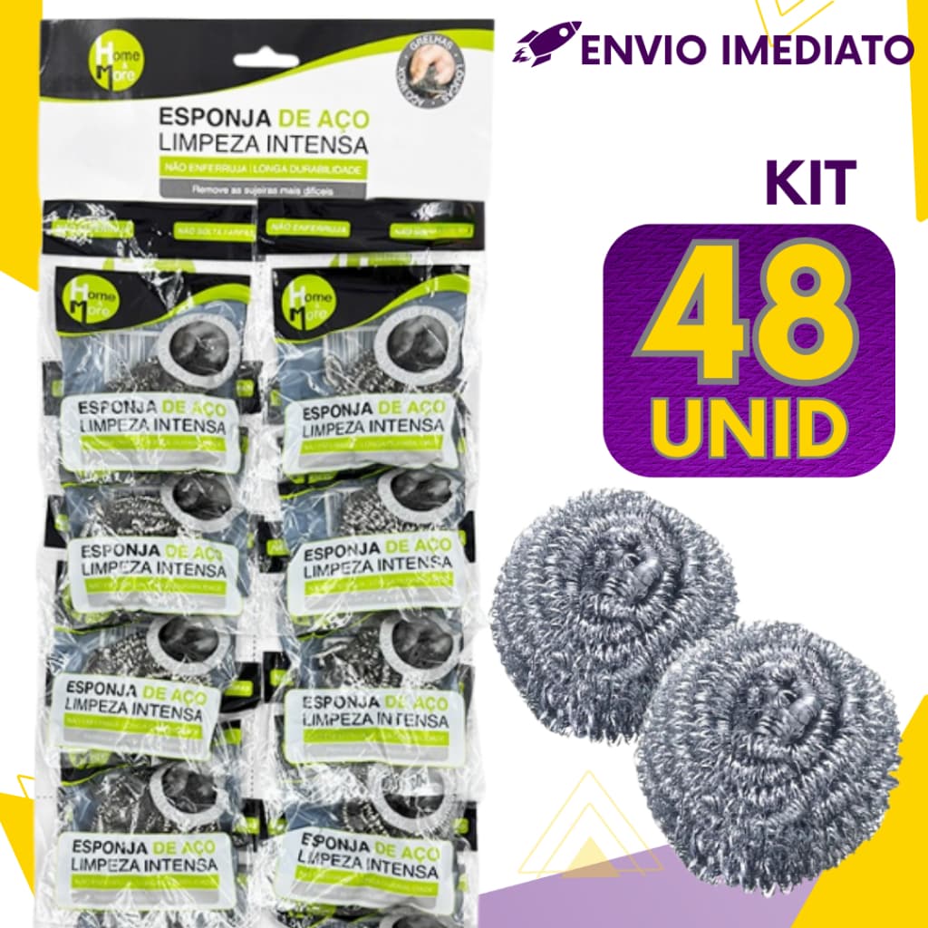 Kit 48, 24 ou 12un - Esponja de Aço Inox - Não Enferruja - Limpeza Pesada Panelas Grelhas