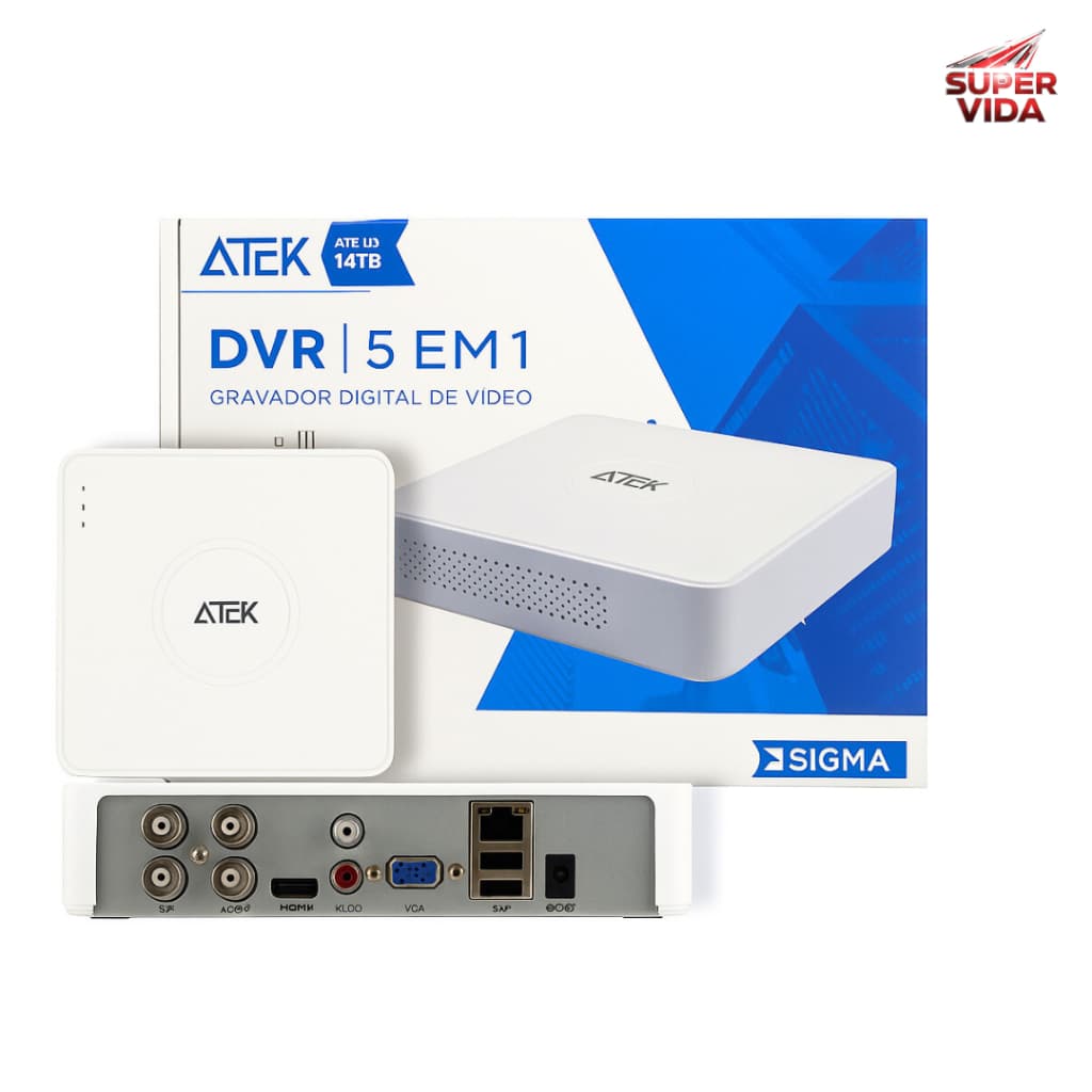 DVR 4 Canais 5 em 1 FULL HD 1080N H265+ APP XMEYE SIGMA-D004B AITEK